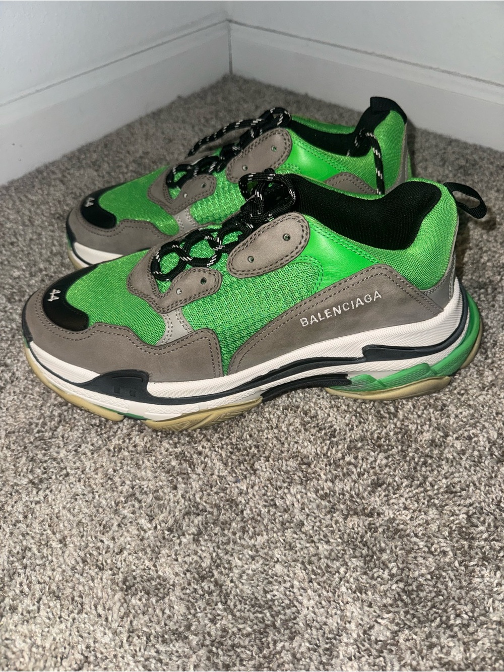Balenciaga Green & Gray Triple-S Style Chunky Sneakers